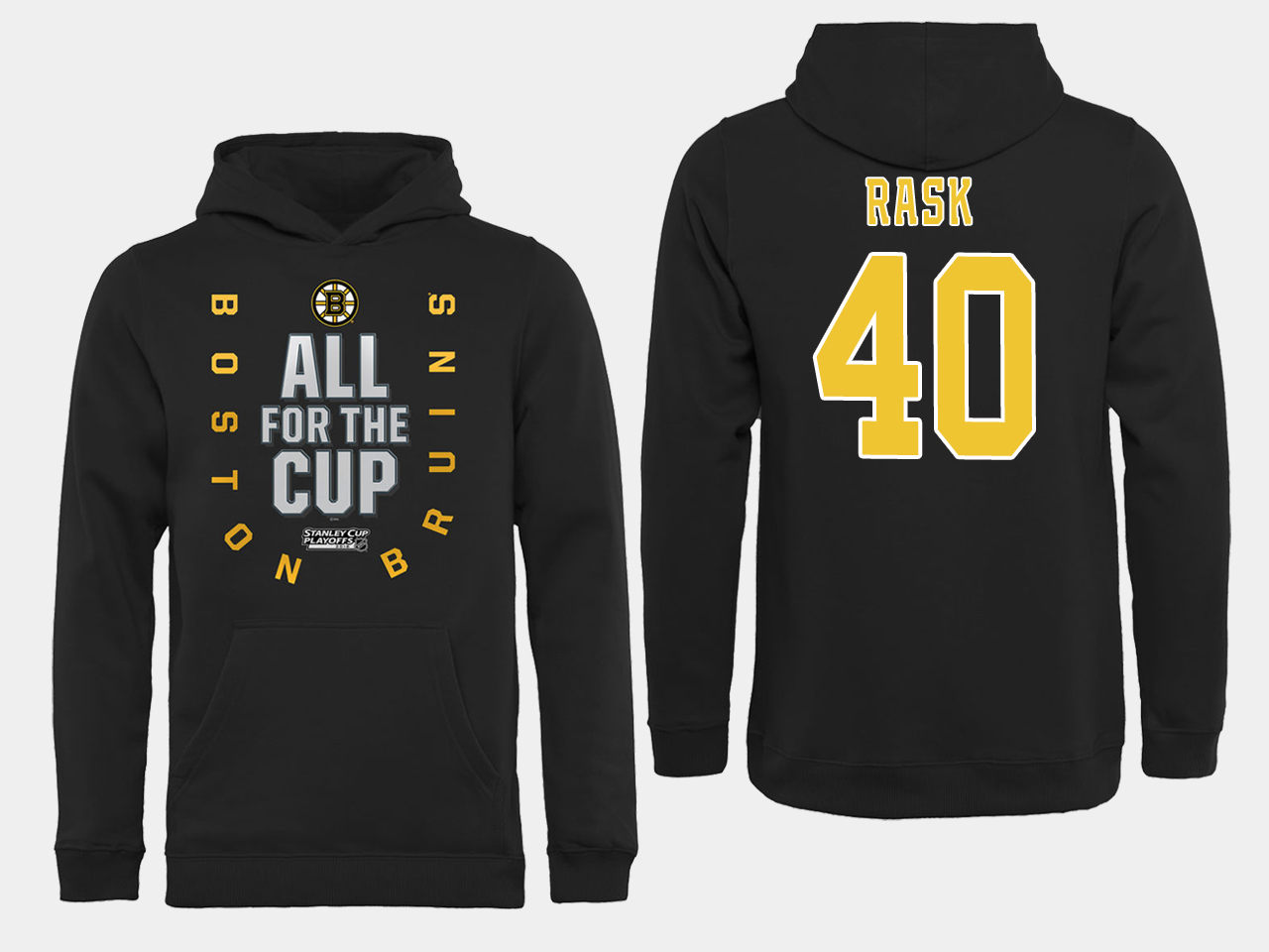 NHL Men Boston Bruins 40 Rask Black All for the Cup Hoodie